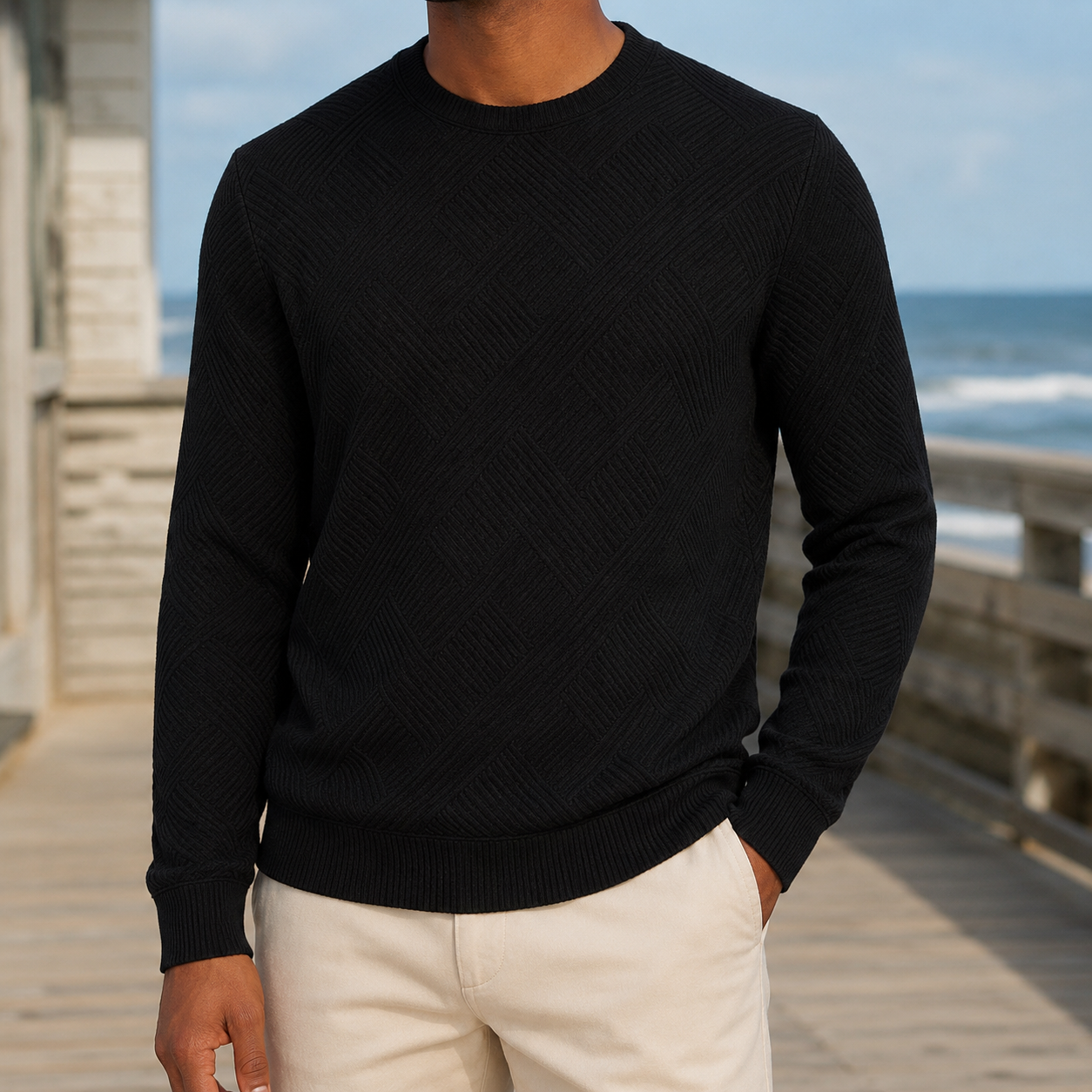 Strukturierter Pullover Mit Rundhalsausschnitt