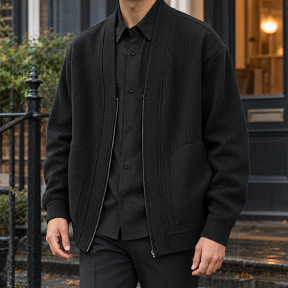 Damen-Rippstrickjacke mit praktischem Reißverschluss in der Vorderansicht