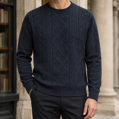 Strukturierter Herren-Strickpullover mit markantem Rautenmuster