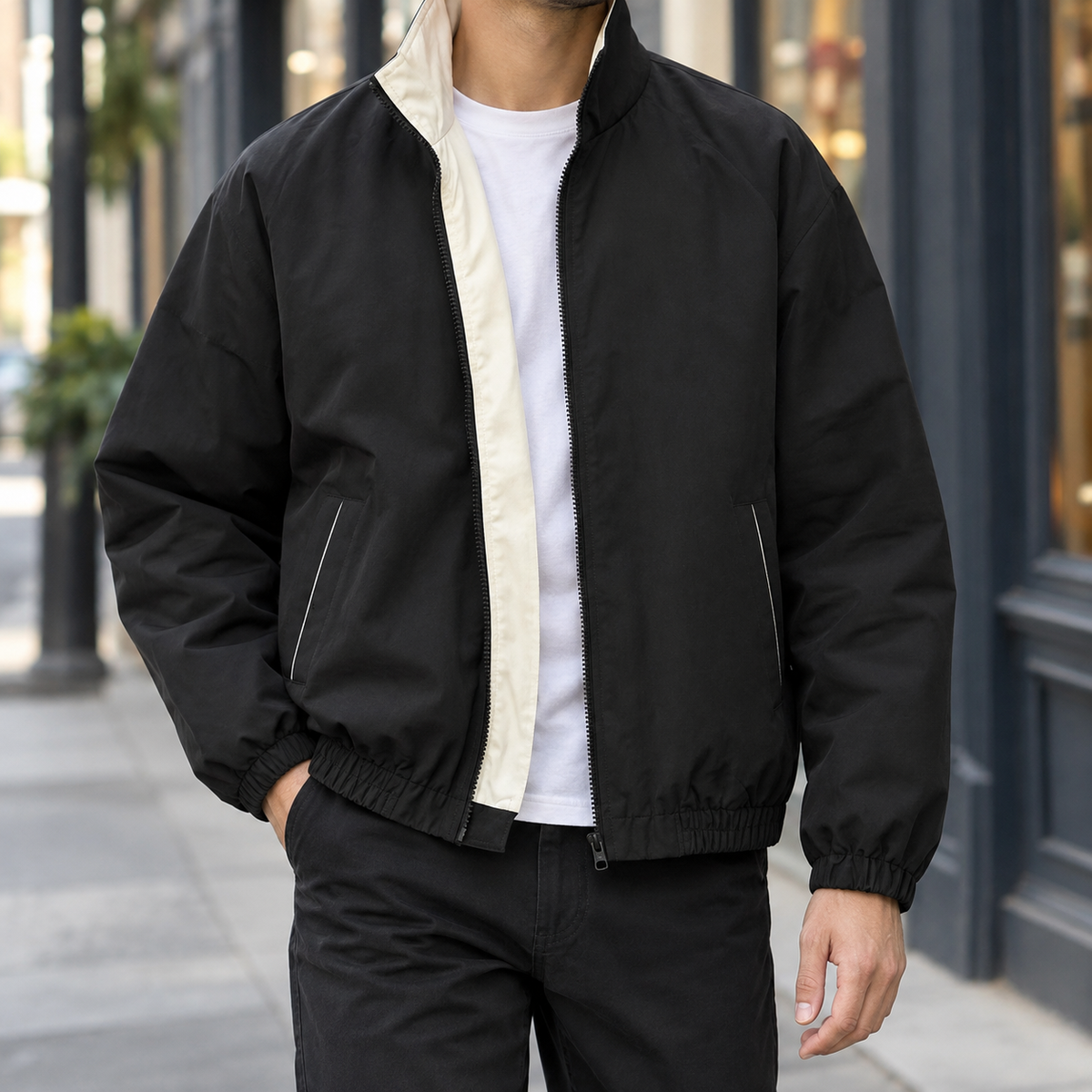 Kontrastjacke Mit Stehkragen Und Reißverschluss