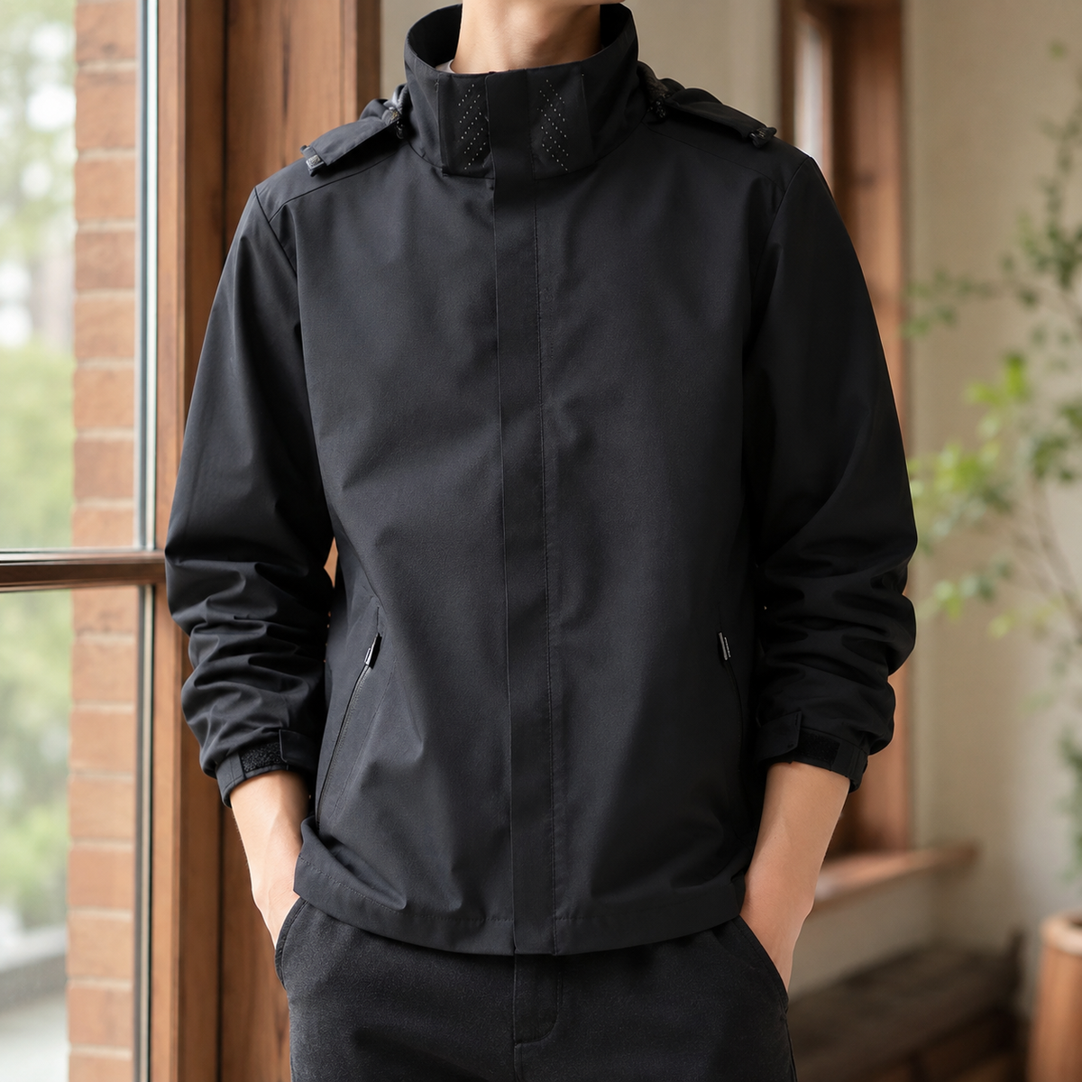 Herren-Kapuzenjacke mit geradem Schnitt in einer Produktansicht