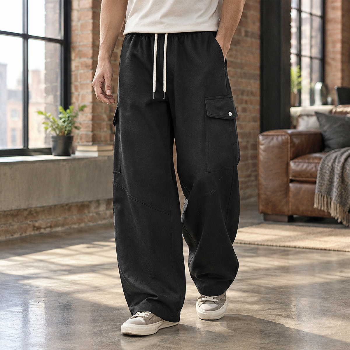 Weite Herren-Cargohose mit praktischem Cargotaschen-Design
