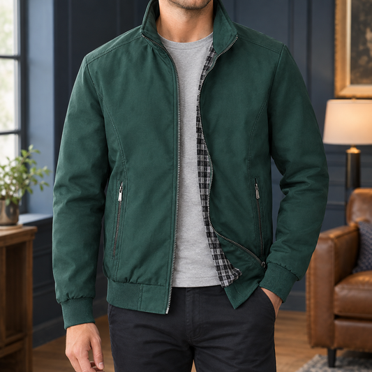 Herren-Reißverschlussjacke aus Webstoff mit markantem Stehkragen