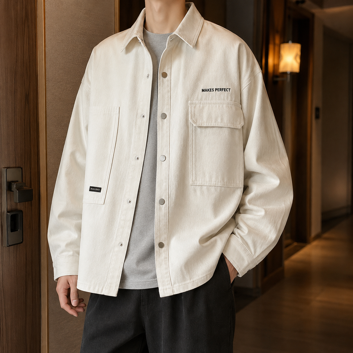 Utility-Jacke aus Baumwollmischung mit asymmetrischen Taschen in der Vorderansicht
