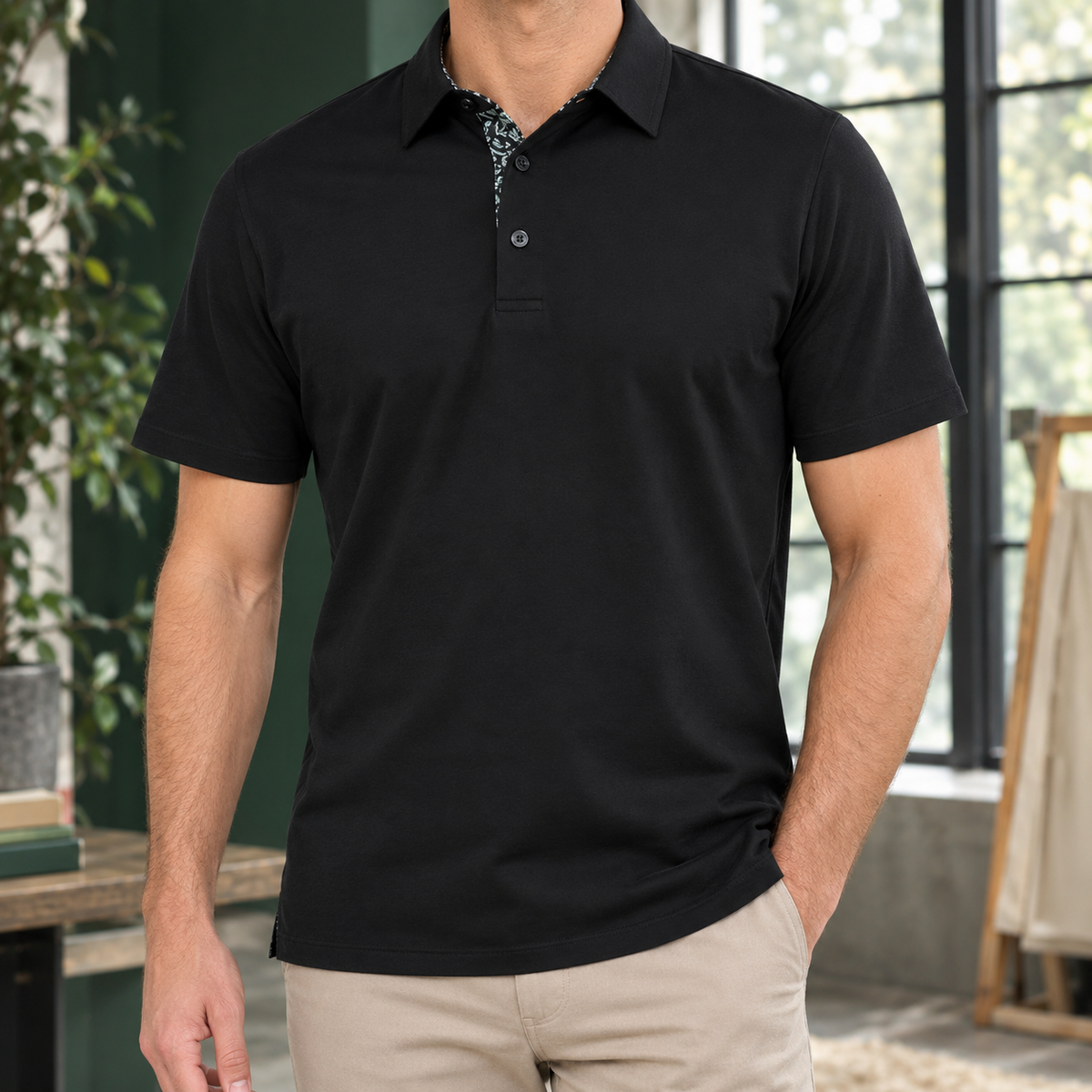 Herren-Polo-Shirt mit Kontrastkragen und kurzen Ärmeln