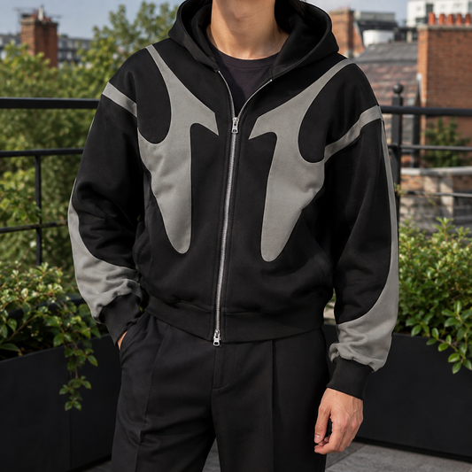 Herren-Kapuzenpullover mit Reißverschluss und markantem Kontrastdesign