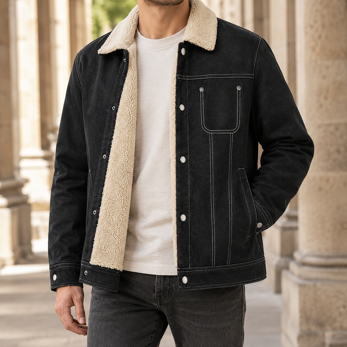Jacke Mit Innenfutter In Fleeceoptik Und Druckknöpfen