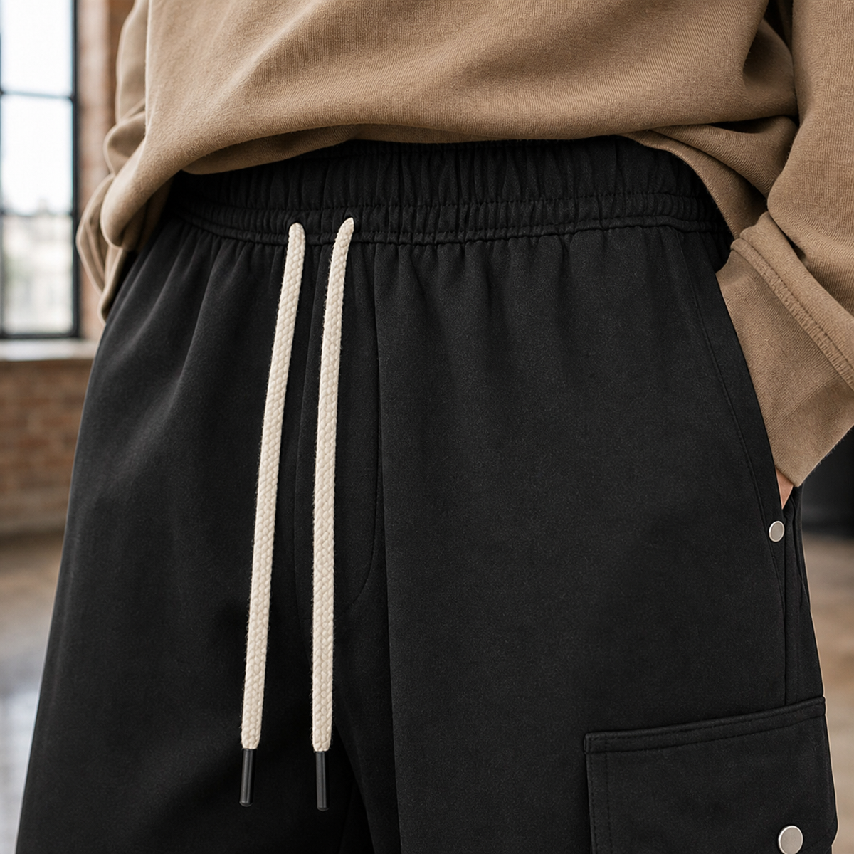 Herren-Cargohose mit verstellbarem Kordelzug am Bund