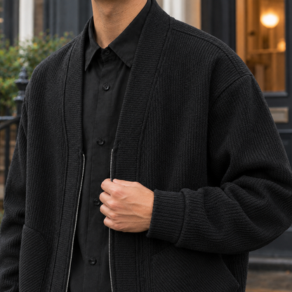 Gerippte Strickjacke für Damen mit strukturiertem Material und Reißverschluss