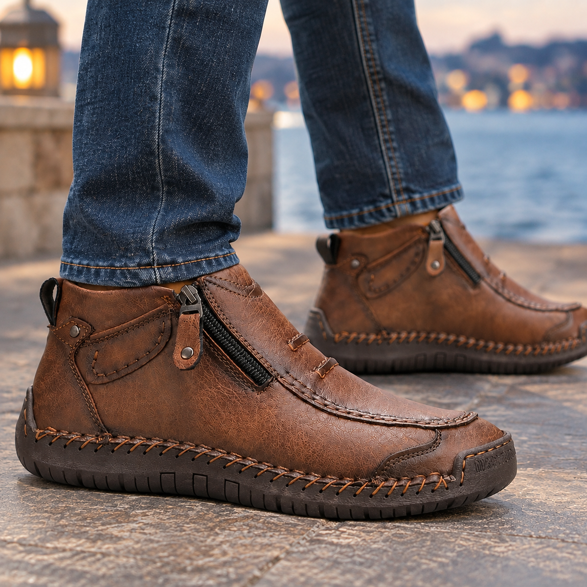 Paar strukturierter Stiefeletten in der Seitenansicht