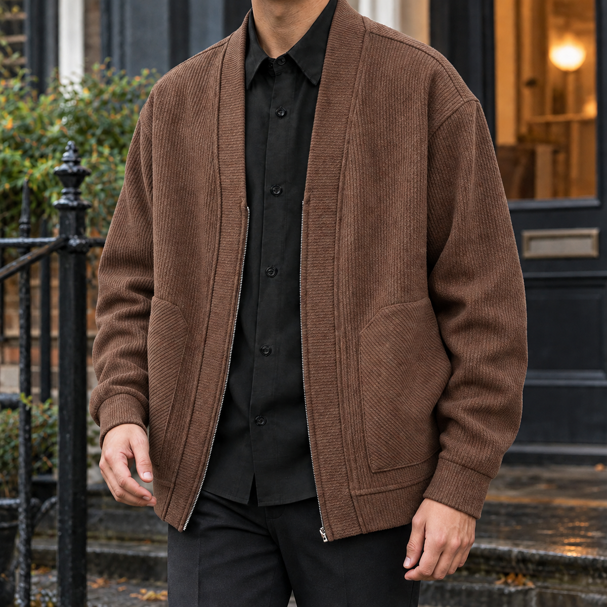 Rippstrickjacke mit Reißverschluss als vielseitige Ergänzung für lässige Outfits