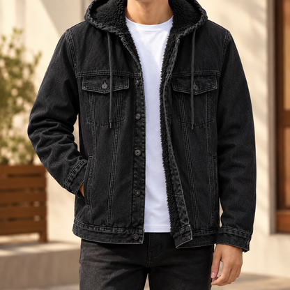 Lässige gefütterte Denimjacke mit Kapuze für vielseitige Alltagslooks