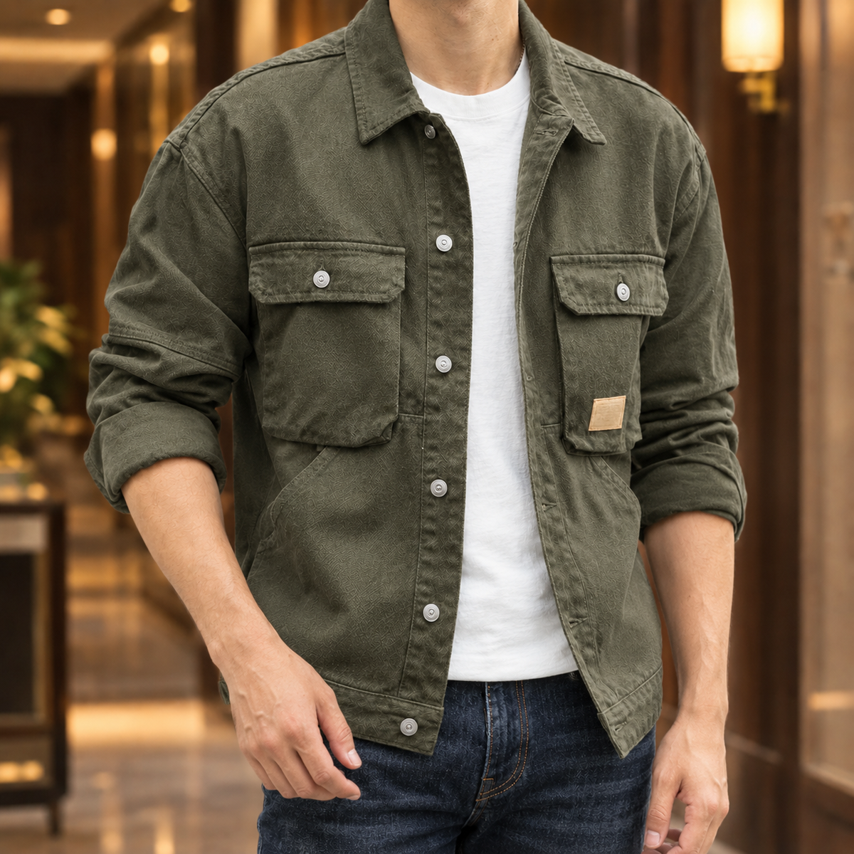 Utility Jacke Aus Denim Mit Vier Taschen
