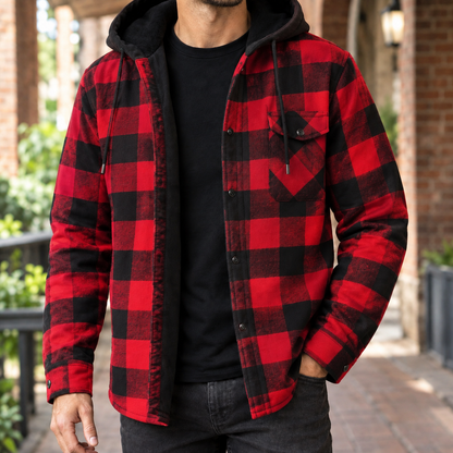 Karierte Jeansjacke Mit Kapuze