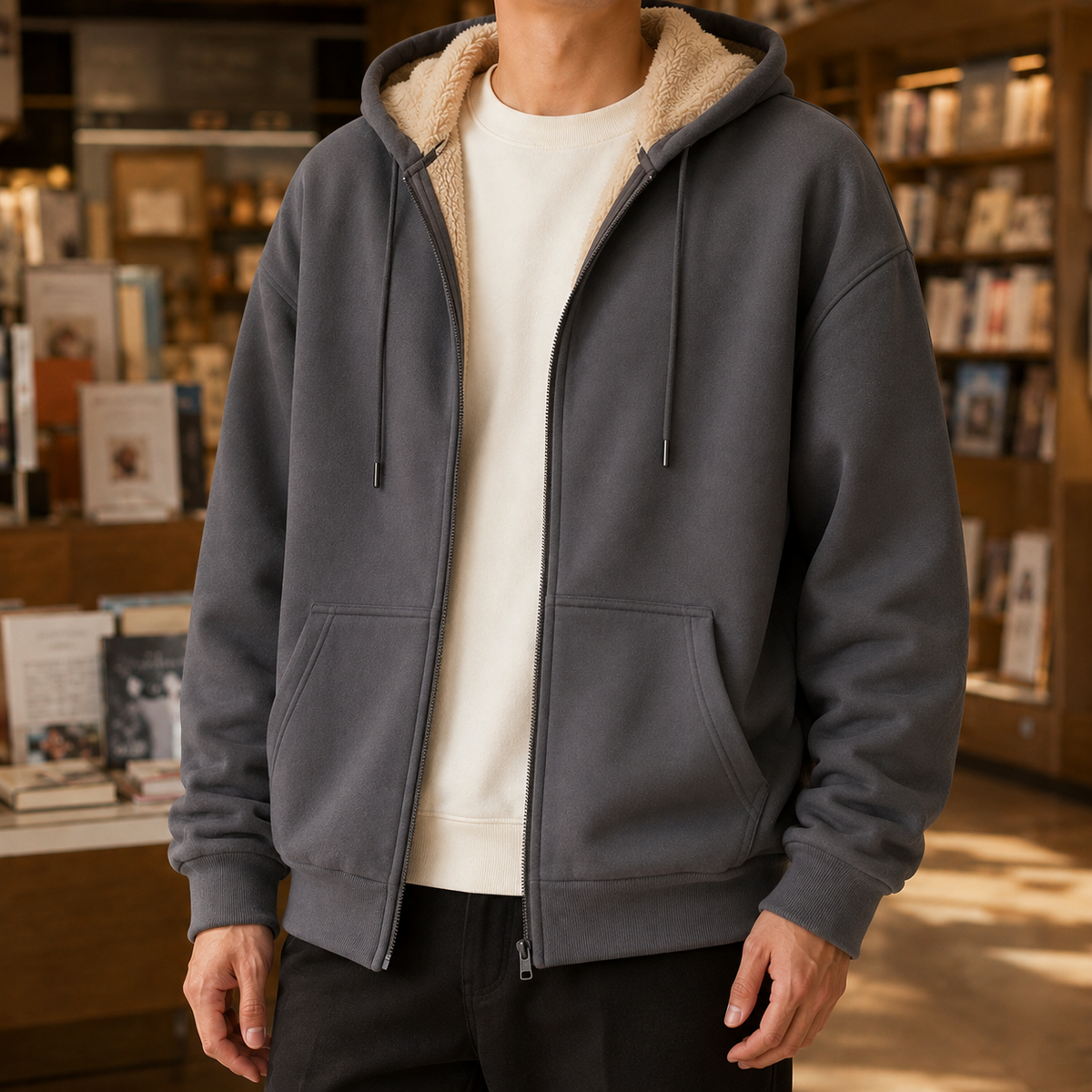 Sherpa-Hoodie für Herren mit Reißverschluss als vielseitige Alltagsschicht