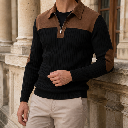 Herren Pullover Mit Viertelreißverschluss Aus Rippenstrick