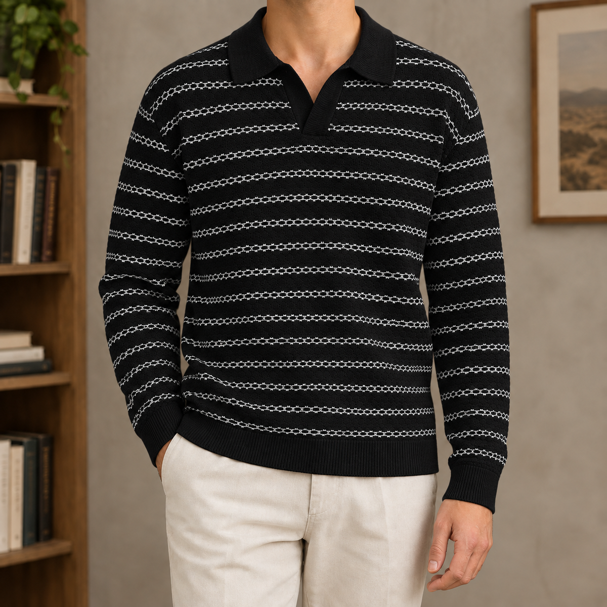 Poloshirt Aus Leinenmischstrick Mit Offenem Kragen