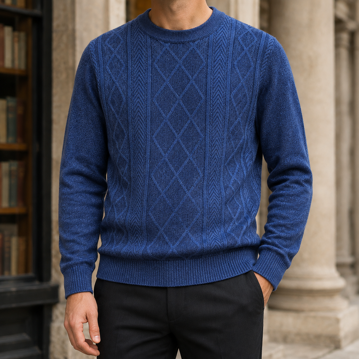 Strukturierter Strickpullover Mit Rautenmuster