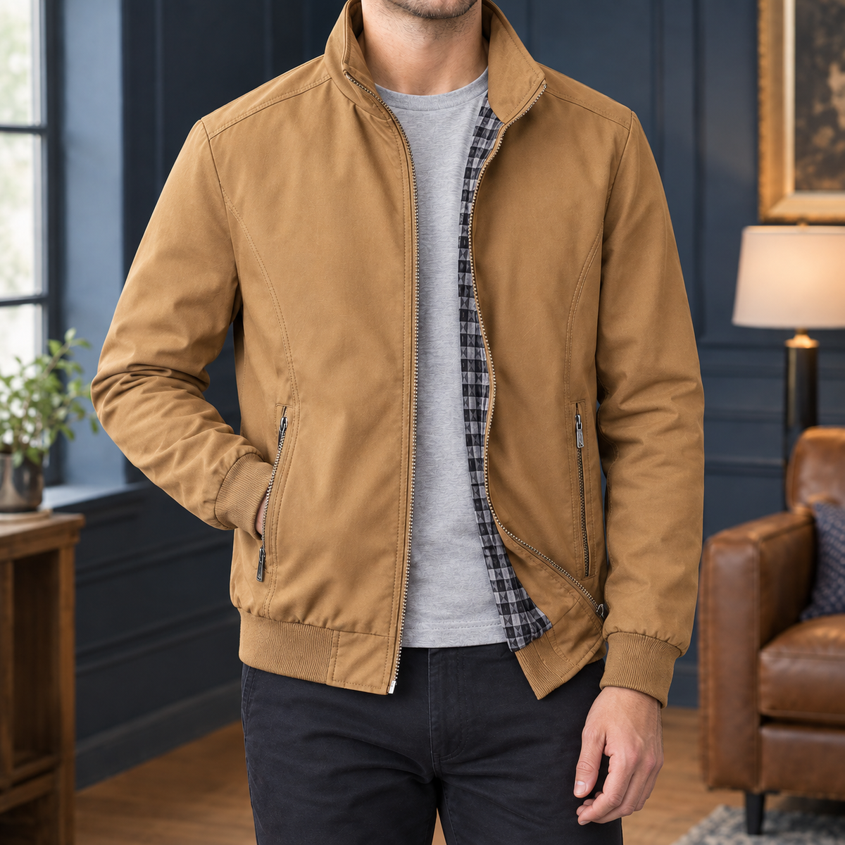 Reißverschlussjacke Mit Stehkragen Aus Webstoff