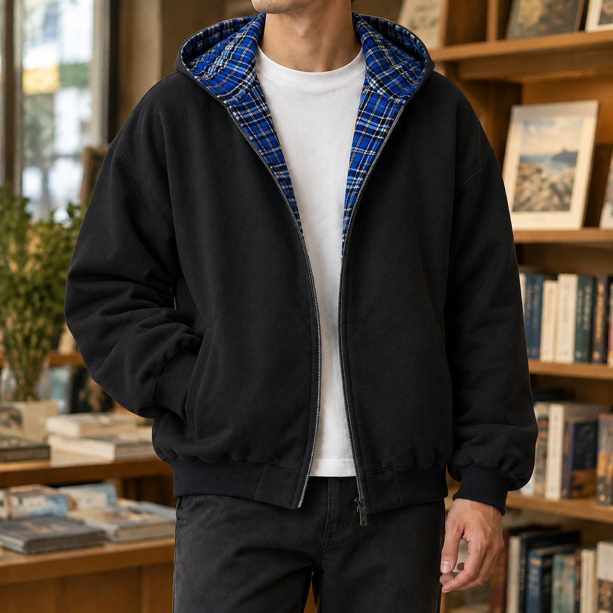 Wendejacke Mit Kapuze Und Karomuster
