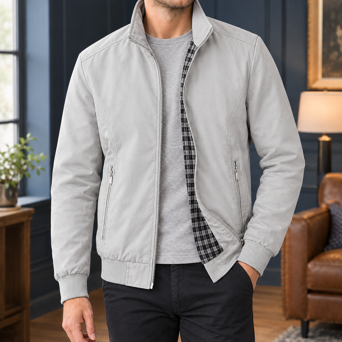 Reißverschlussjacke Mit Stehkragen Aus Webstoff