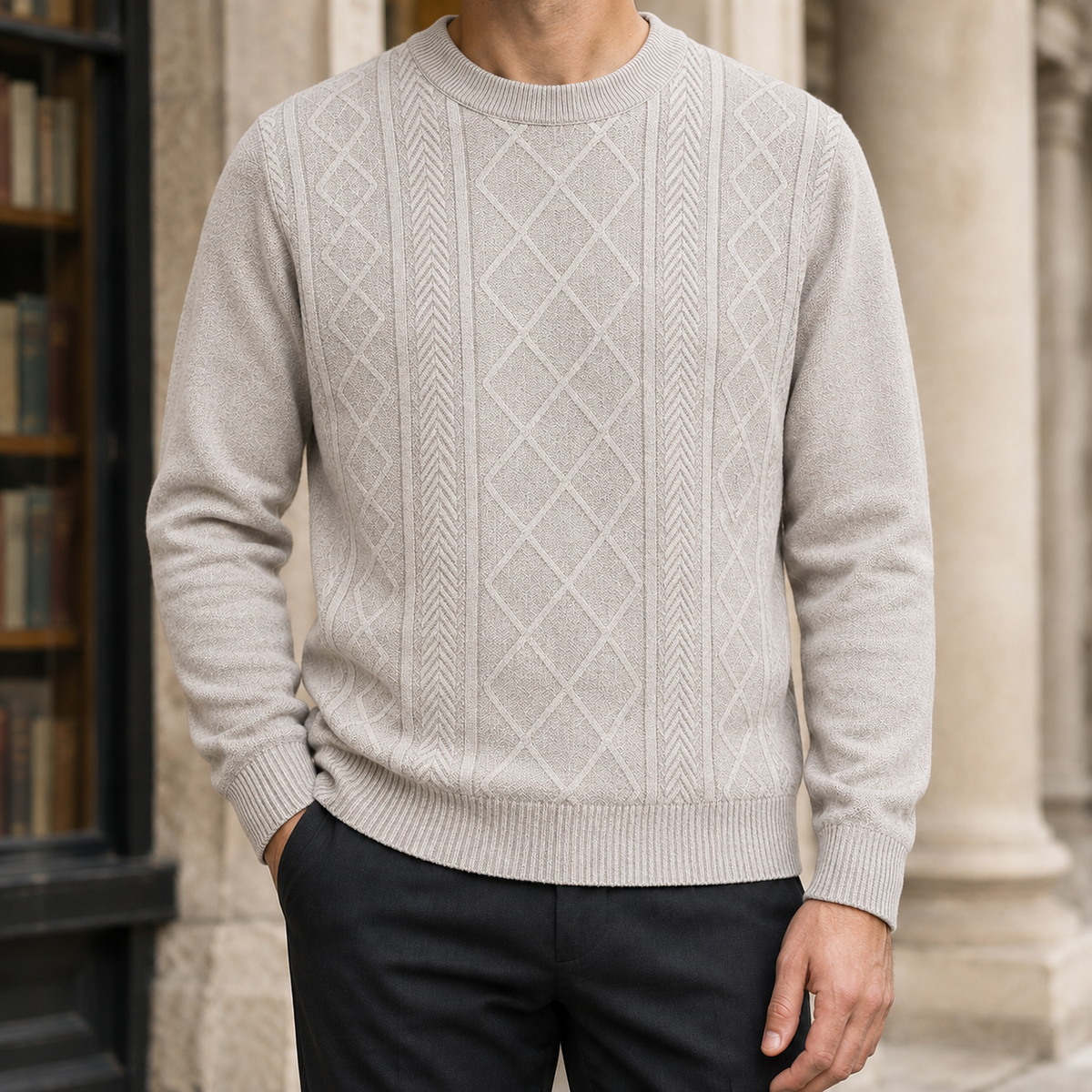 Strukturierter Strickpullover Mit Rautenmuster