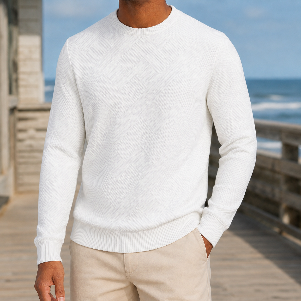 Strukturierter Pullover Mit Rundhalsausschnitt