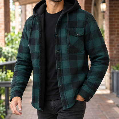 Karierte Jeansjacke Mit Kapuze