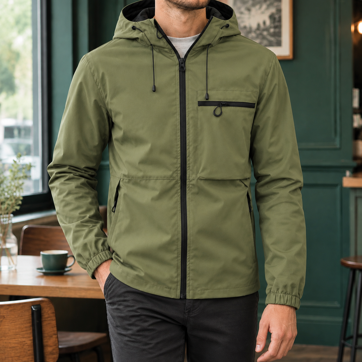 Kapuzenjacke Aus Gewebemischung Mit Reißverschluss