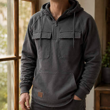 Grauer Utility-Hoodie als vielseitiges Kleidungsstück für den Alltag