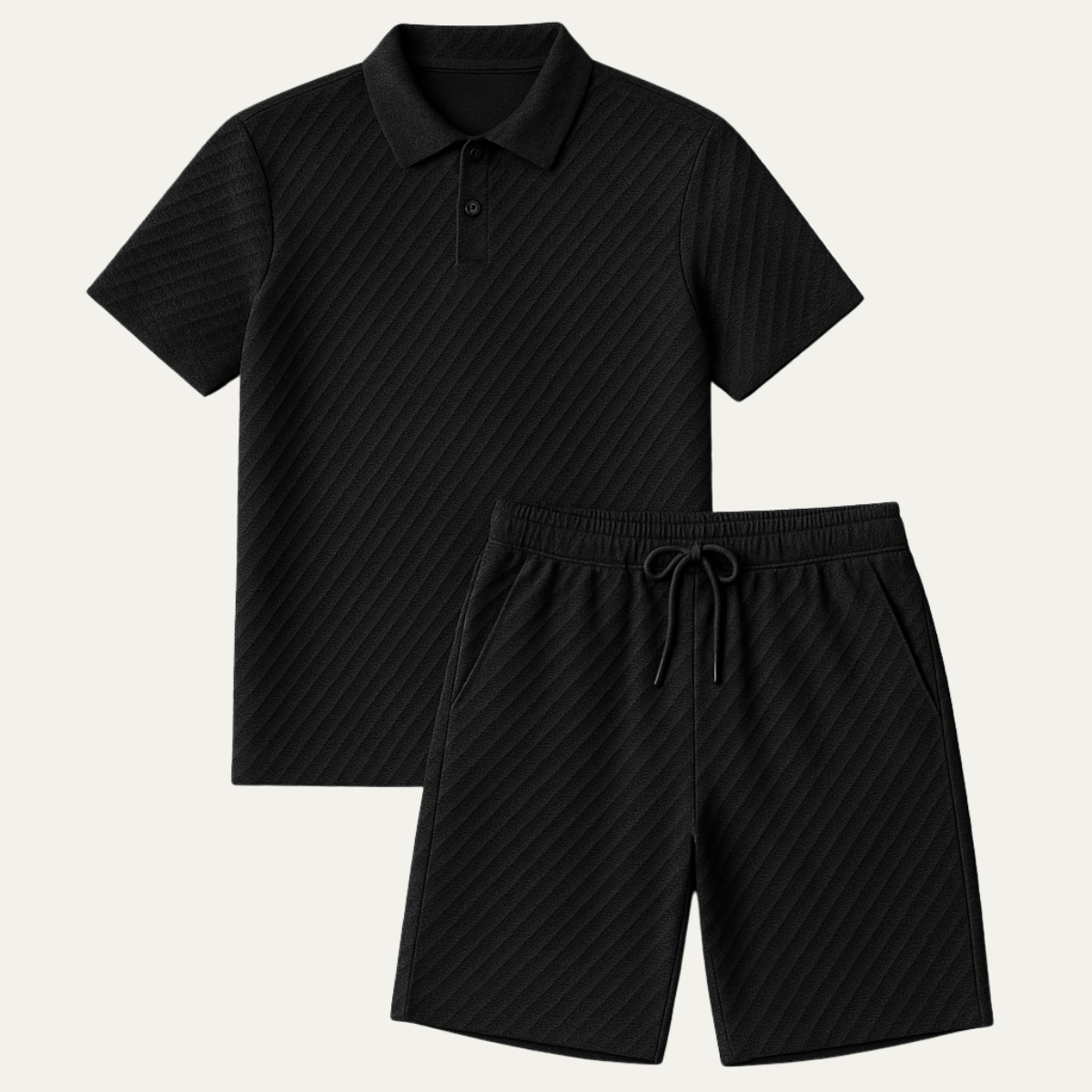 Herren Sommer-Set mit Polohemd und Shorts in Jacquardstruktur