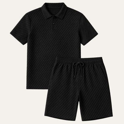 Herren Sommer-Set mit Polohemd und Shorts in Jacquardstruktur