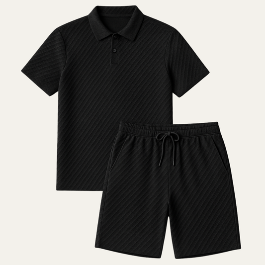 Herren Sommer-Set mit Polohemd und Shorts in Jacquardstruktur