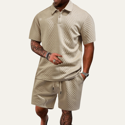 Herren Polo- und Shorts-Set mit Jacquardstruktur, Vorderansicht