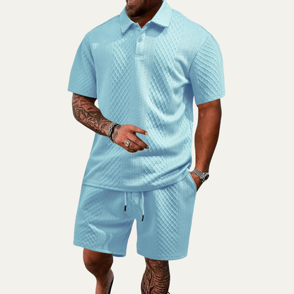 Herren Polo Und Shorts Set Mit Jacquardstruktur