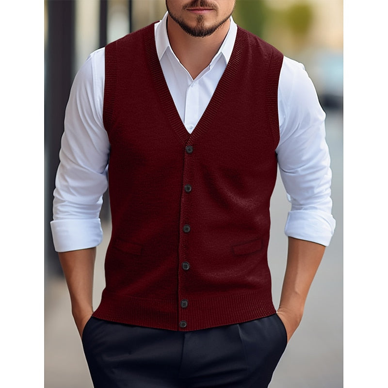 Elegante Herren-Strickweste mit V-Ausschnitt und durchgehender Knopfleiste