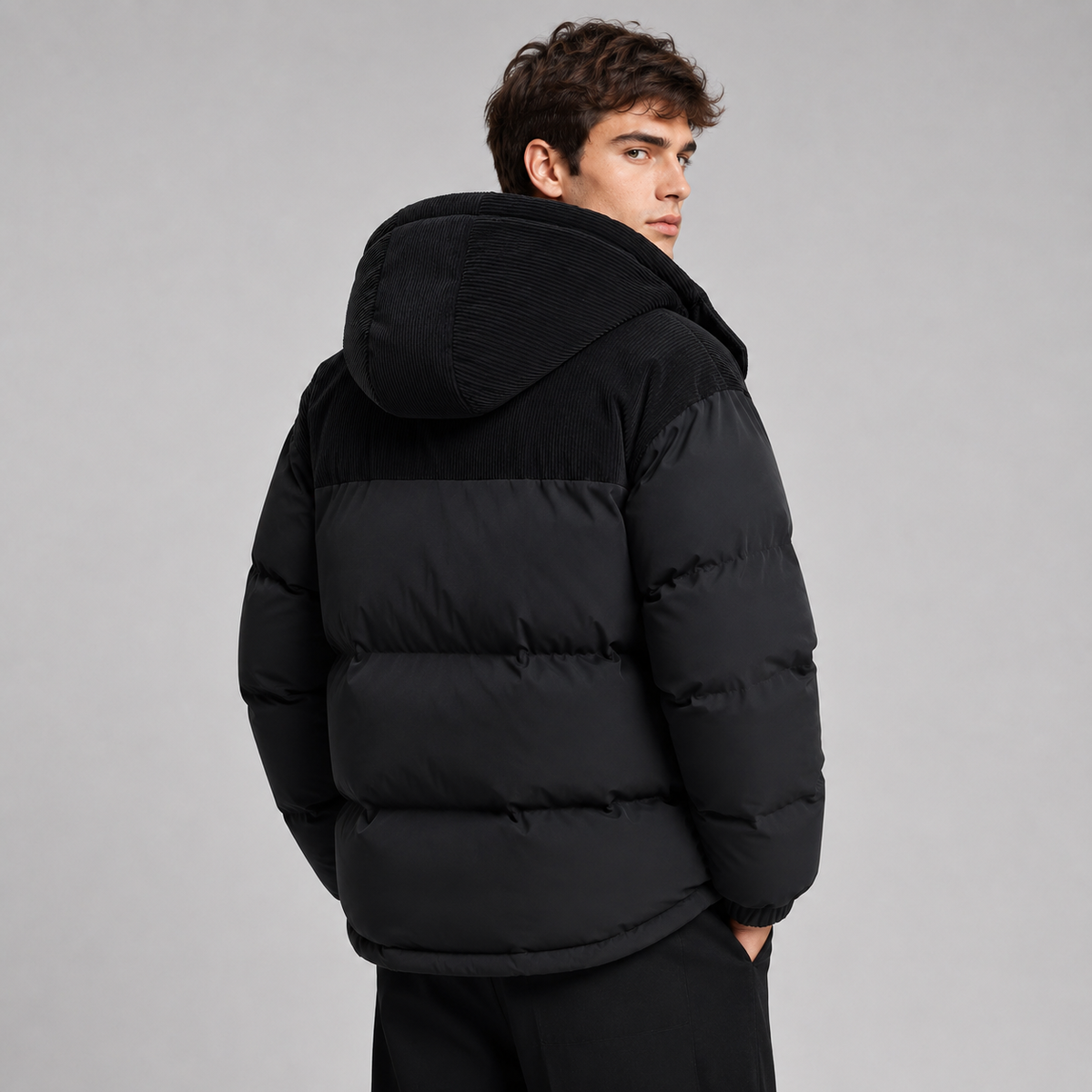 Nahaufnahme der gesteppten Oberfläche der Herrenjacke