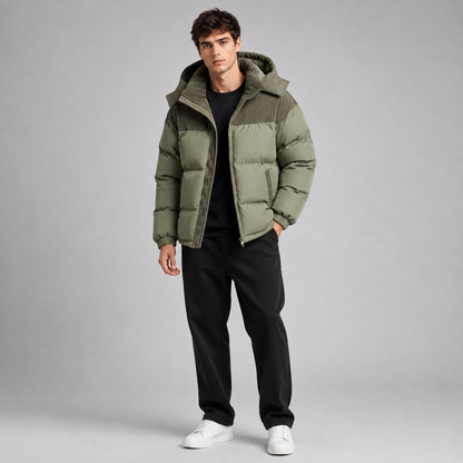 Rückwärtige Ansicht der warmen Herren-Steppjacke