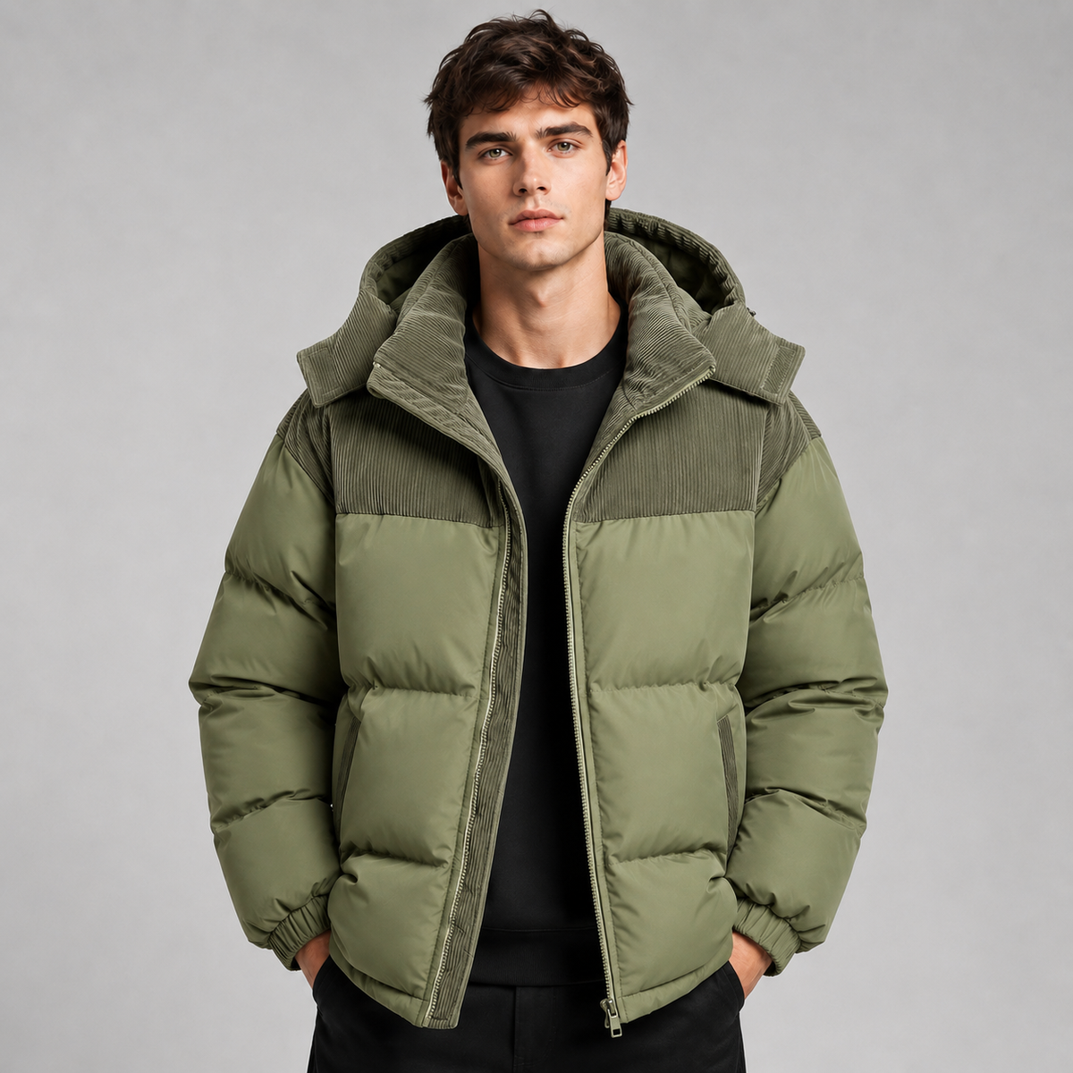 Oversized Herren-Steppjacke in der Rückansicht
