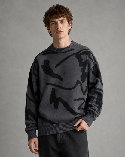 Rückansicht des Herren-Strickpullovers mit lockerer Passform