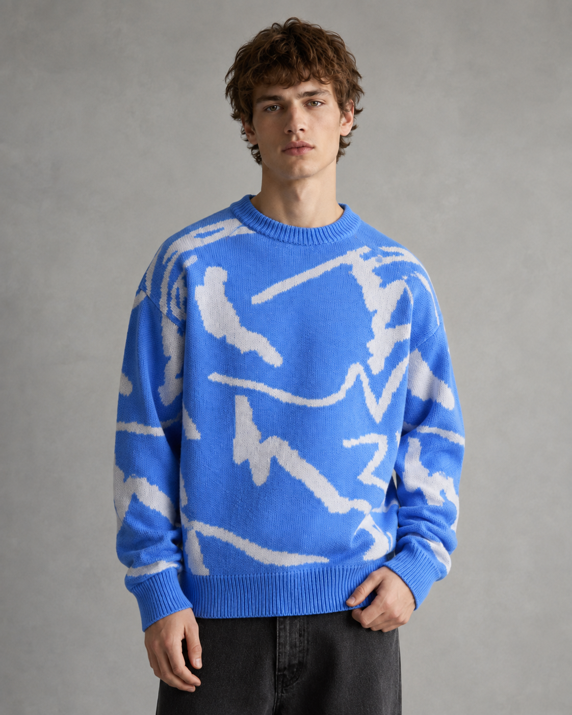 Herrenpullover mit abstraktem Muster und lockerer Passform