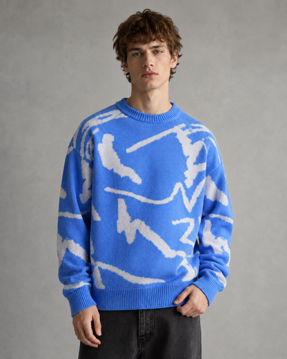 Herrenpullover mit abstraktem Muster und lockerer Passform