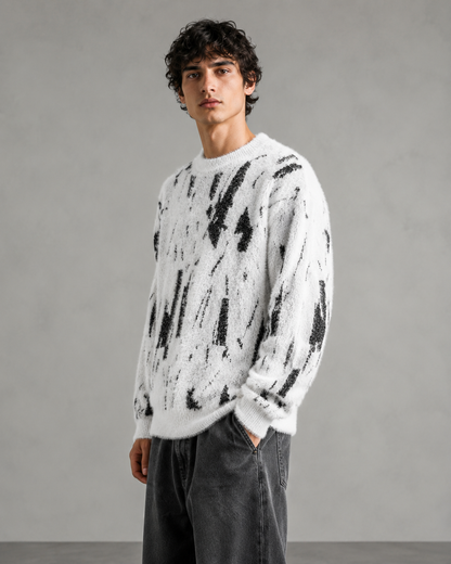 Herren-Strickpullover mit abstraktem Muster in der Vorderansicht