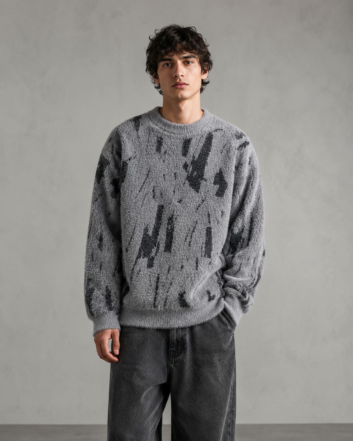 Herren Strickpullover Mit Abstraktem Muster Und Lockerem Schnitt