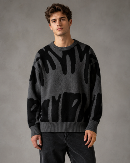 Herren Strickpullover Mit Abstraktem Muster Und Relaxed Fit