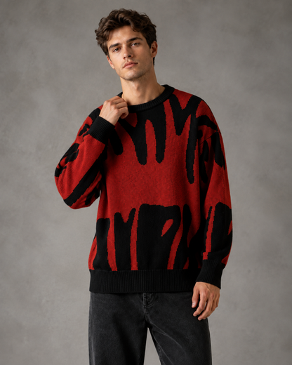 Herren-Strickpullover mit abstraktem Muster in entspannter Passform