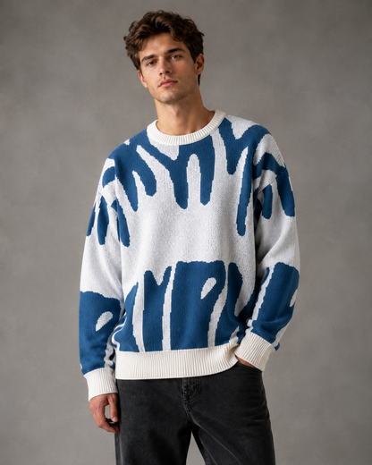 Detailansicht des Strickmusters am Herrenpullover