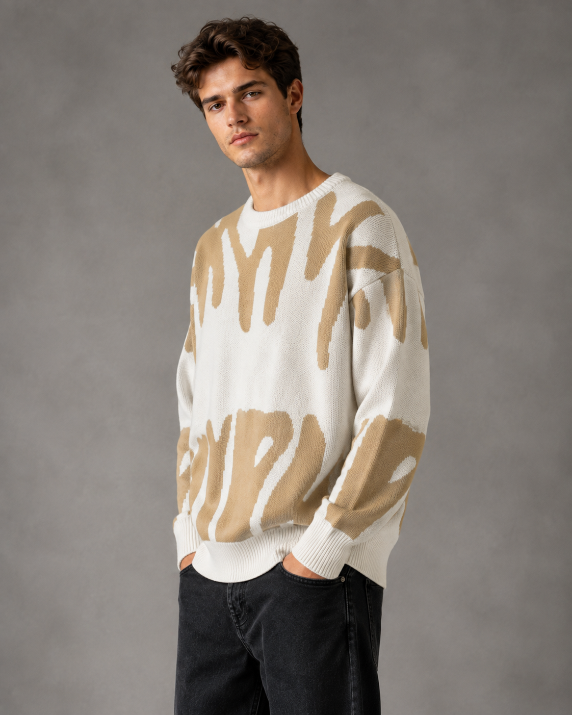 Herren Strickpullover Mit Abstraktem Muster Und Relaxed Fit