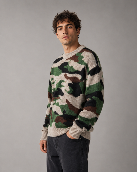Herren-Strickpullover mit Camouflage-Muster und Rundhalsausschnitt