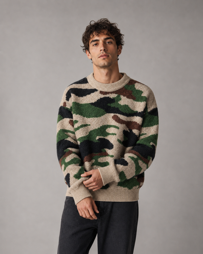 Herren Camouflage Strickpullover Mit Rundhalsausschnitt